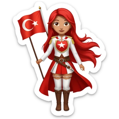 ultra sexy happy Turkish girl with Turkish flag in national outfit, full body, long bright hair sticker