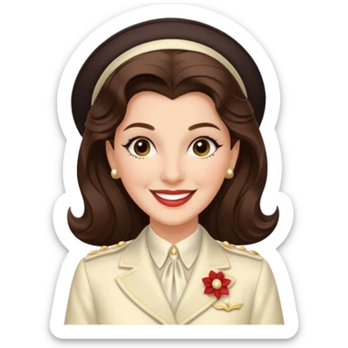 Maxene Andrews from The Andrews Sisters with long dark brown hair, ivory outfit sticker