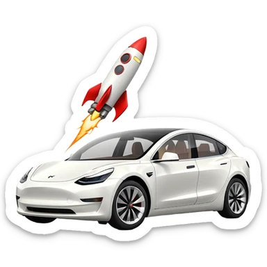 Tesla model 3 white. Icon. Rocket boost on roof  sticker
