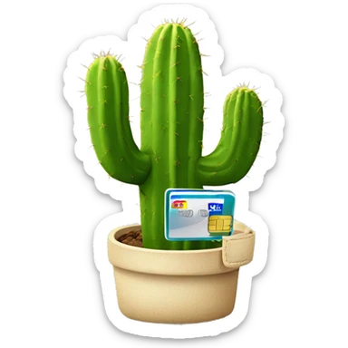 cactus leaving from smartphone holding  sim card sticker