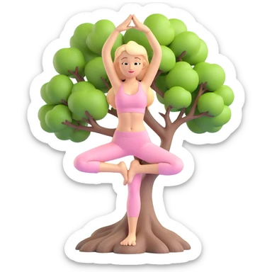 angelic blonde yoga girl in light pink yoga outfit, standing in tree pose sticker