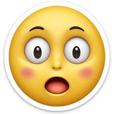 A 3D glossy yellow emoji face with a horrified expression, only large wide-open eyes, wide-open mouth, raised eyebrows, no nose, vector style, black background, high quality, soft studio lighting sticker
