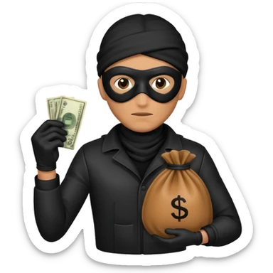 a robber with a money bag sticker