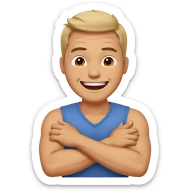 arms crossed around neck angry laughing guy sticker