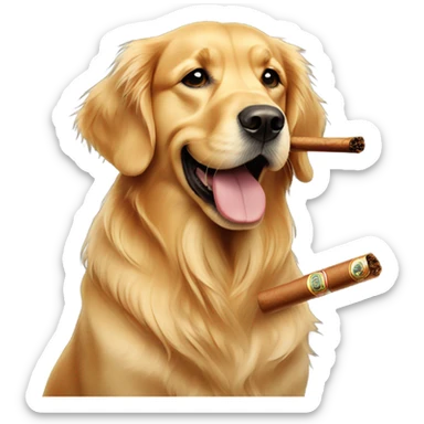 Golden retriever with a cigar sticker