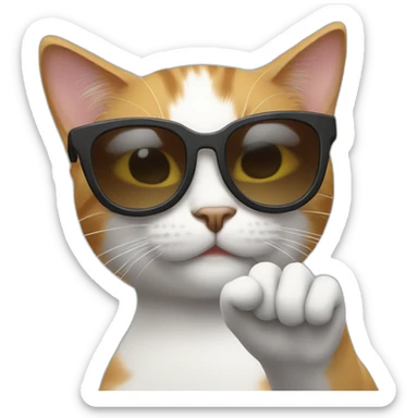 Cat wearing sunglasses and her hand raising like button sticker