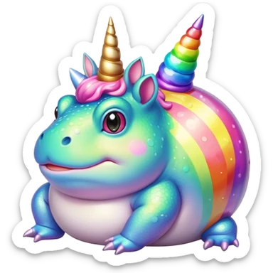 fat round rainbow toad with unicorn horn sticker