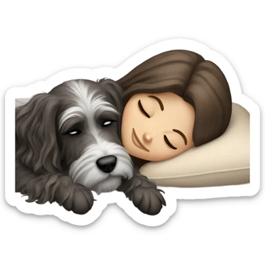 White girl brown long hair sleeping with a zvergschnauzer  sticker