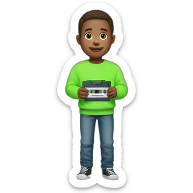 boy in neon green sweater with cassette in his hand sticker