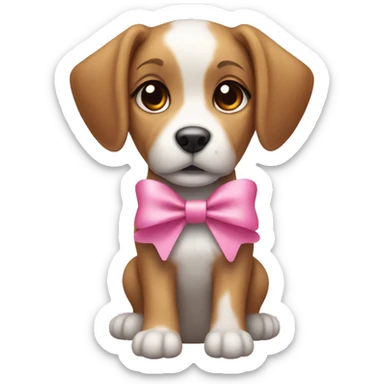 Light brown and white puppy with pink bow sticker