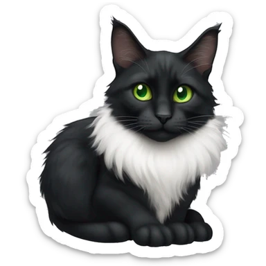 Black cat mainecoon/ European short Hair mix with green eyes and small Point with  white fur on the chest sticker