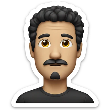 A white man with black hair and a square mustache sticker