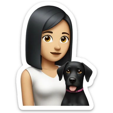 A girl with straight hair with a black dog with white breasts sticker