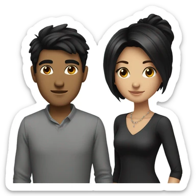 A young, English couple, the male taller with black hair, the woman slightly shorter with black hair and slightly emo sticker