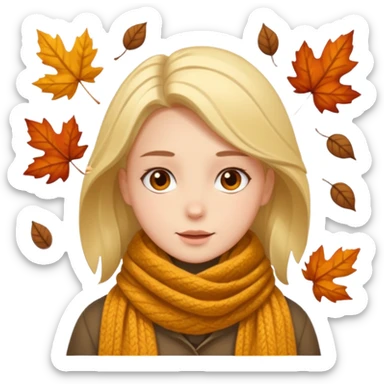 🧣🍂🍁 Wrapped in a scarf under falling leaves sticker