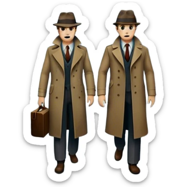 Icon for Detective Movie: A vintage movie poster-style design of a mysterious detective movie. Include dark alleyways, fog, and shadowy figures. The design should evoke a classic noir detective story with retro cinematic typography. Transparent background. sticker