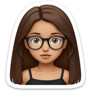 Imagine a pretty girl with slightly light brown skin with big brown eyes and glasses. She has straight long brown hair and is wearing a black tube top sticker