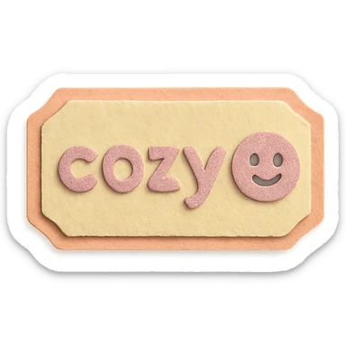 soft pastel cozy reminder label with subtle border, paper craft style, with a smiling face accent sticker