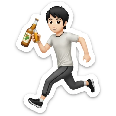 man with emo hair running with a bottle of cider sticker
