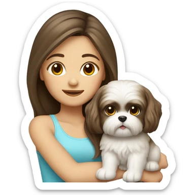 Brunette long hair light skin girl with shi tzu puppy sticker
