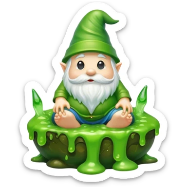 a green gnome sitting in slime sticker