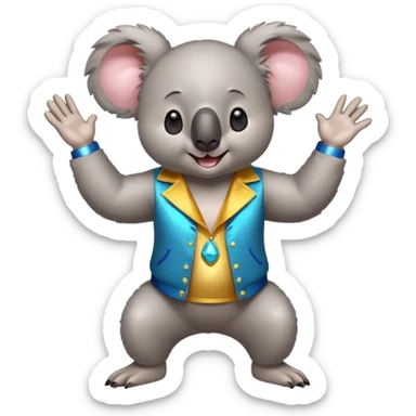 A koala in disco clothes, dancing enthusiastically, portrait, bust up sticker
