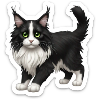Black and white Maine coon with green eyes, full body, realism sticker