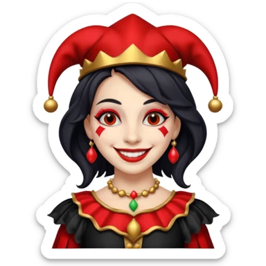 jester woman, black and red sticker