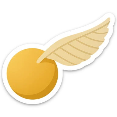 Golden Snitch, cute and simple, no outlines, color filled style. Side view, wings extended back in motion, wings with strong shadows and visible texture, no background. sticker