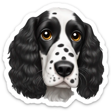 black and white trimed english cocker spaniel with spots on nose and black ears sticker
