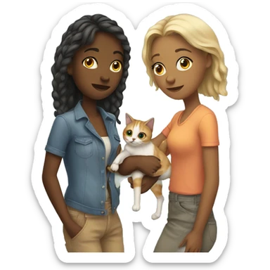 Two lesbian girls with a cat sticker