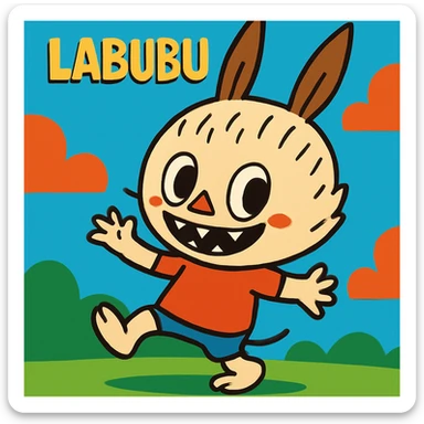 Labubu character, playful, simple background, vibrant colors, cartoon style sticker