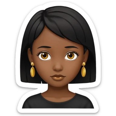 girl child with black short hair and gold earring and black skin sticker
