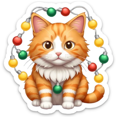 cat tangled up in christmas lights sticker