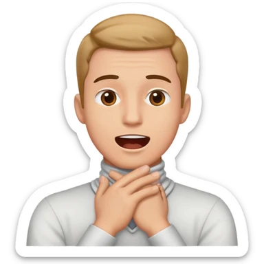 Guy with open mouth crossing his hands around his neck sticker