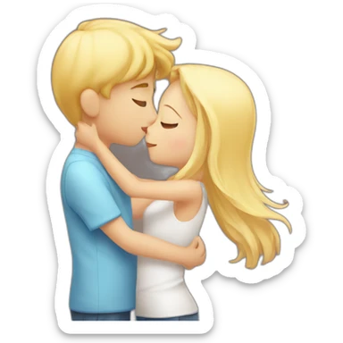 A blond boy who kisses a pretty blonde girl with a heart above their heads  sticker
