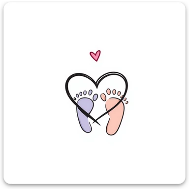 Simple, tasteful maternal symbol with a heart and tiny baby footprints. Hand-drawn doodle style using pastel colors (pink, light blue, lavender, peach). Gentle design representing motherhood and pregnancy. Sweet illustration with soft, nurturing elements. sticker