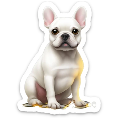 White frenchie sitting on Christmas lights sticker