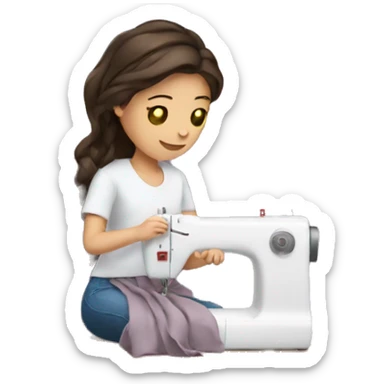 Brunette girl sewing  sticker