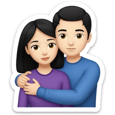Light skinned woman black hair light skin boy black hair hugging sticker