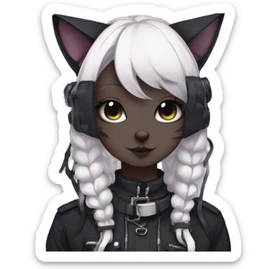 Gorgeous gothic dark techwear anime style anthro cat with blushing face aesthetic and pretty edgy black with collar and harness trending style sticker