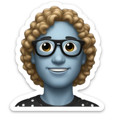 Person with wavy hair, small black dots on the nose, wearing sunglasses. sticker