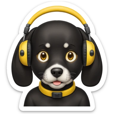 black dog wearing yellow headohones sticker