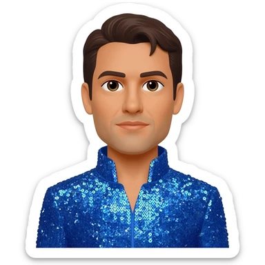 Vicente Guerrero with dark brown hair, tan skin, blue sequin emperor outfit sticker