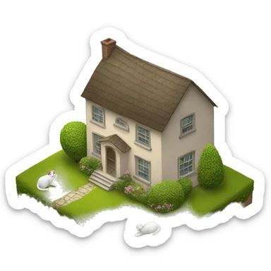 a house with two cats on the lawn sticker