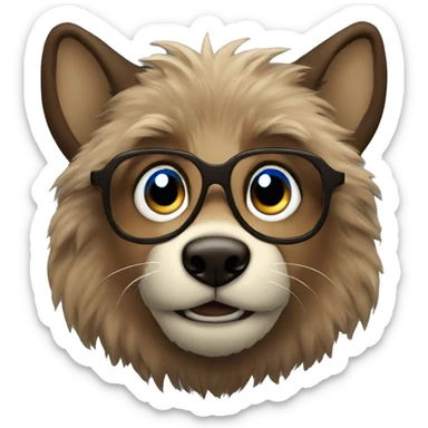 portrait of a big brown furry wolf boy with blue eyes and round glasses sticker