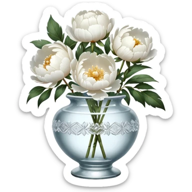 White peonies in crystal vintage  vase  sticker