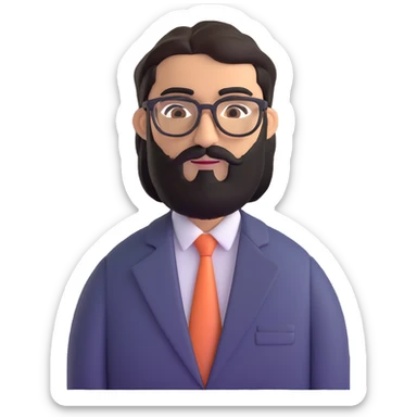 professional middle eastern businessman with medium length black beard, black hair, thick unibrow, elongated aquiline nose, tan skin, brown eyes, glasses, wearing a formal suit sticker