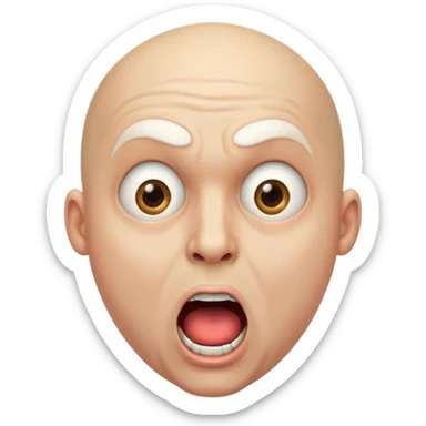 portrait of a bald man with a bleached face and heavily made-up eyes and mouth, a huge, wide-open mouth and a shocked look sticker