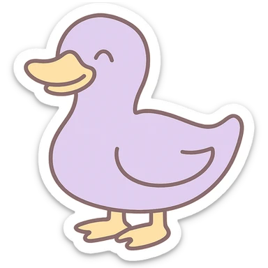 pastel toon style happy purple duck, simple 2D drawing, minimal detail, flat colors sticker
